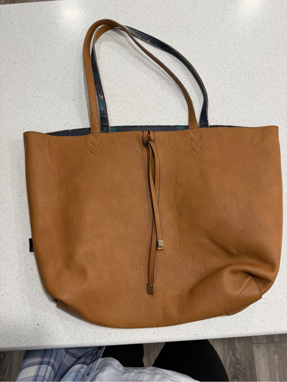 Reversible Holiday Christmas Tote Bag With Tan Straps